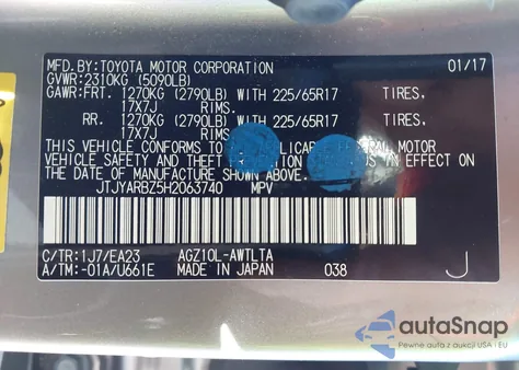 2017 Lexus Nx 200T z USA, uszkodzony, nr VIN JTJYARBZ5H2063740